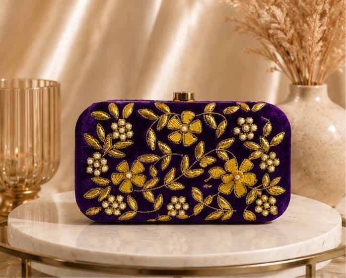 Zaffira Violet Velvet Clutch