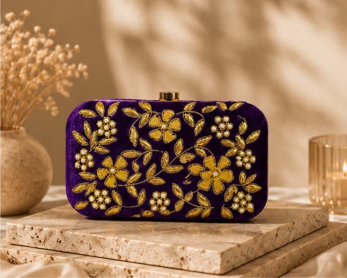 Zaffira Violet Velvet Clutch