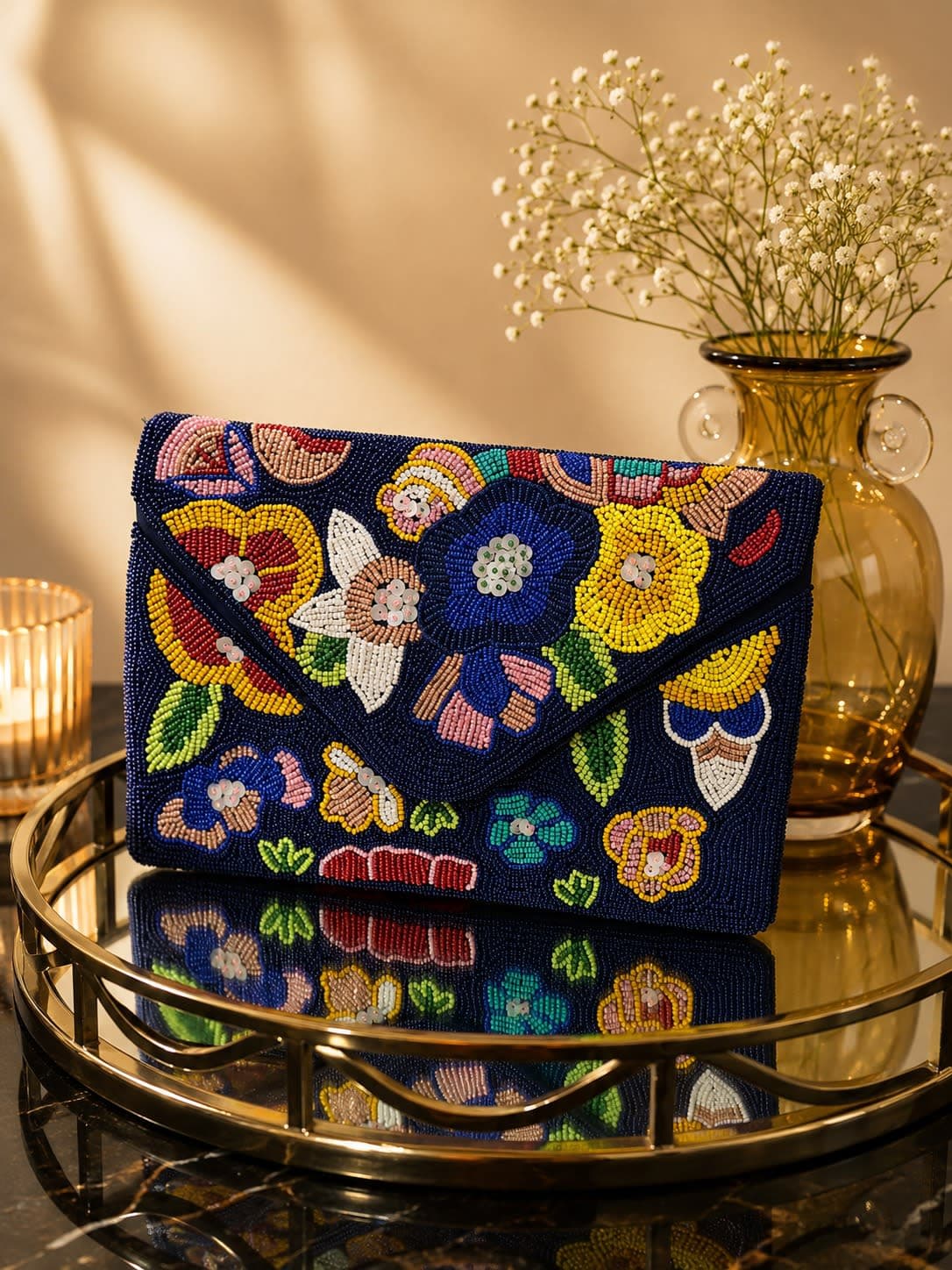 Primavera Navy Envelope Clutch