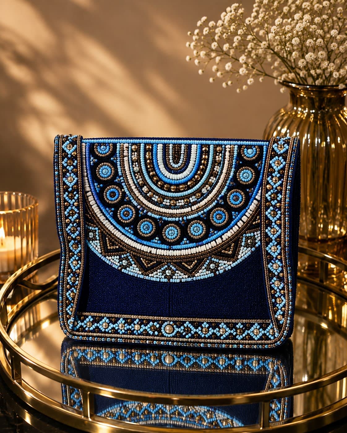 Rosetta Navy Medallion Clutch